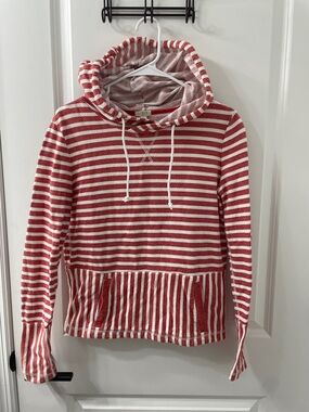 Jcrew Striped Red and White Cowl Neck Sweater Hoodie - Women's
